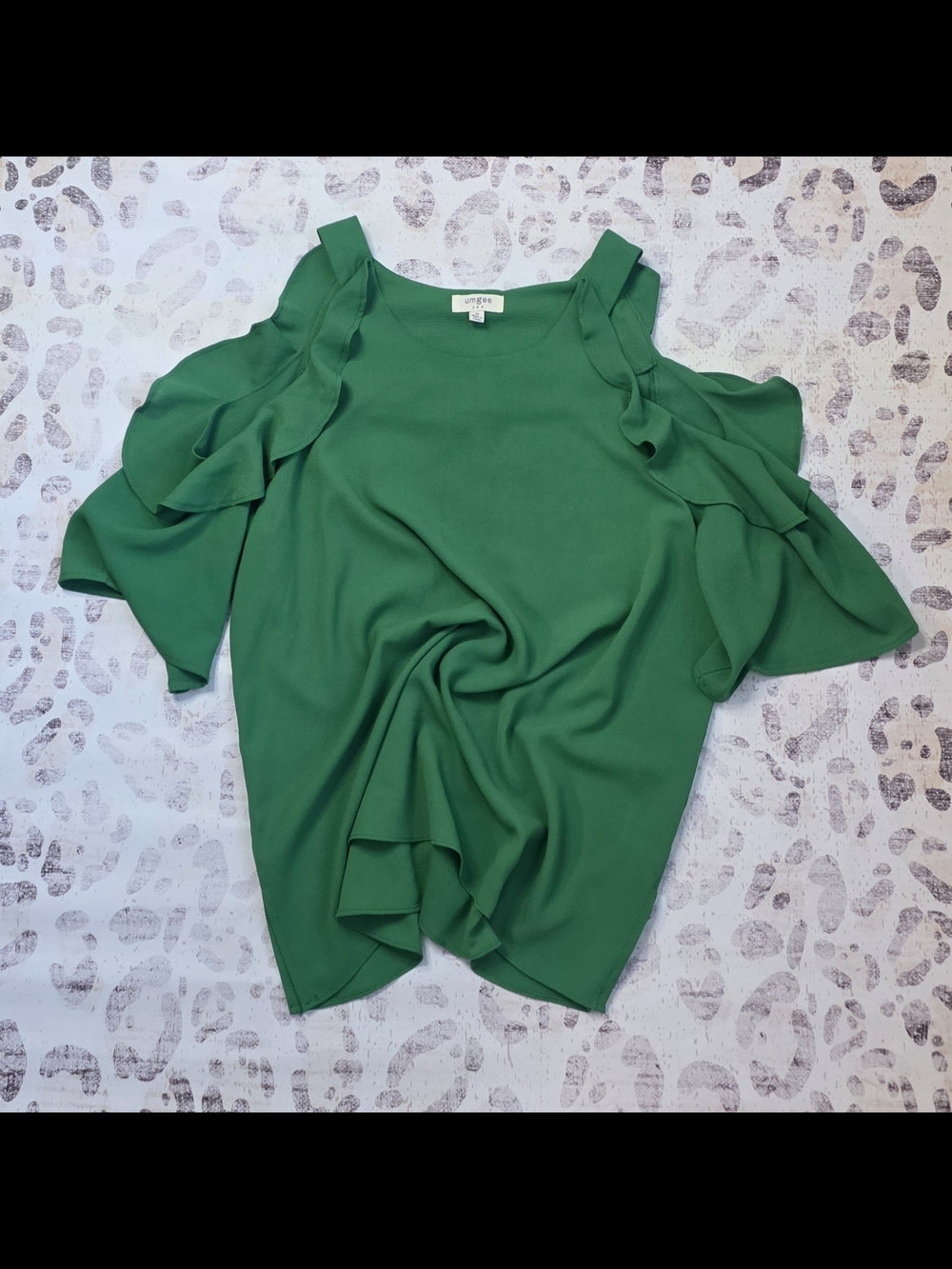 Umgee Green Cold-Shoulder Ruffle Blouse - Picture 2 of 5